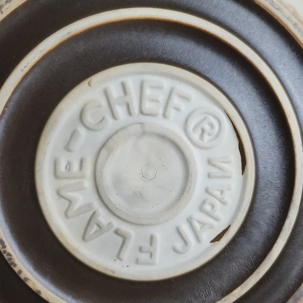 Vtg Flame Chef Japan Stoneware Casserole w/Trivet Lid Floral Design MCM  A-16